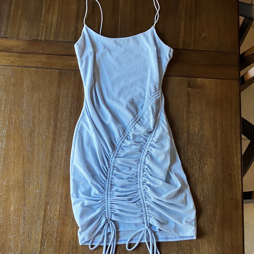 Windsor Light Blue Ruched Mini Dress